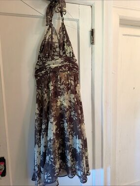 connected apparel Brown & Cream Halter Floral Midi Dress